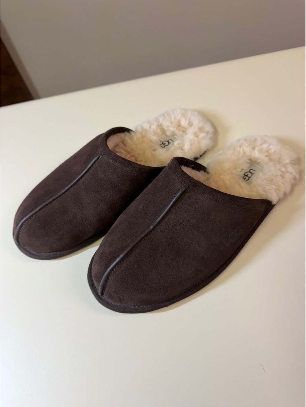 UGG Brown Suede Shearling Lined Slip-On Slippers Size 7